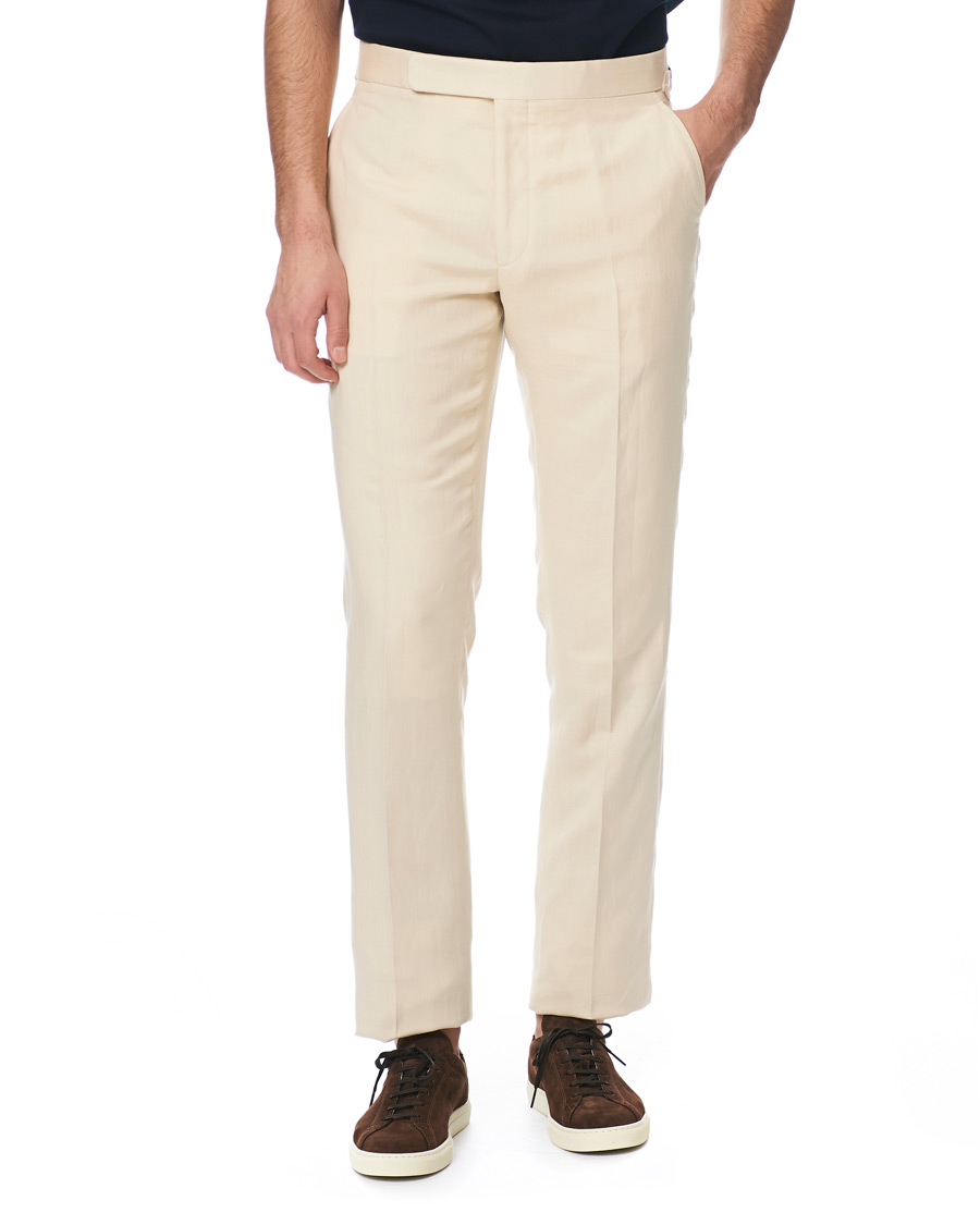 Mies | Housut | Ralph Lauren Purple Label | Side-Adjuster Linen/Silk Trousers Beige