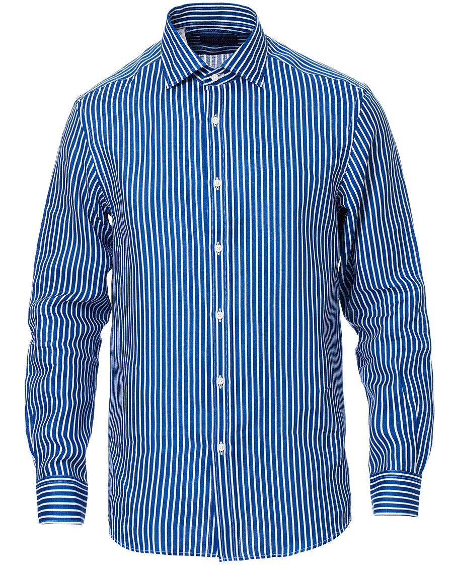 Mies | Kauluspaidat | Ralph Lauren Purple Label | Bengal Stripe Linen Shirt Blue/White