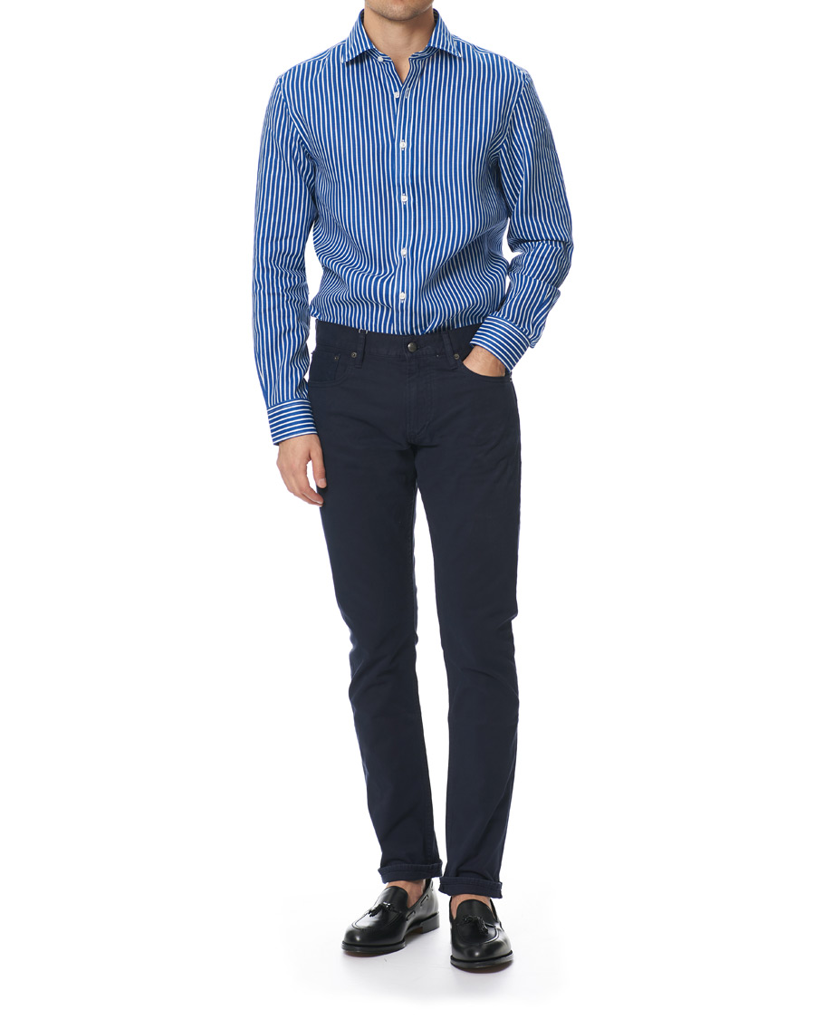 Mies | Kauluspaidat | Ralph Lauren Purple Label | Bengal Stripe Linen Shirt Blue/White