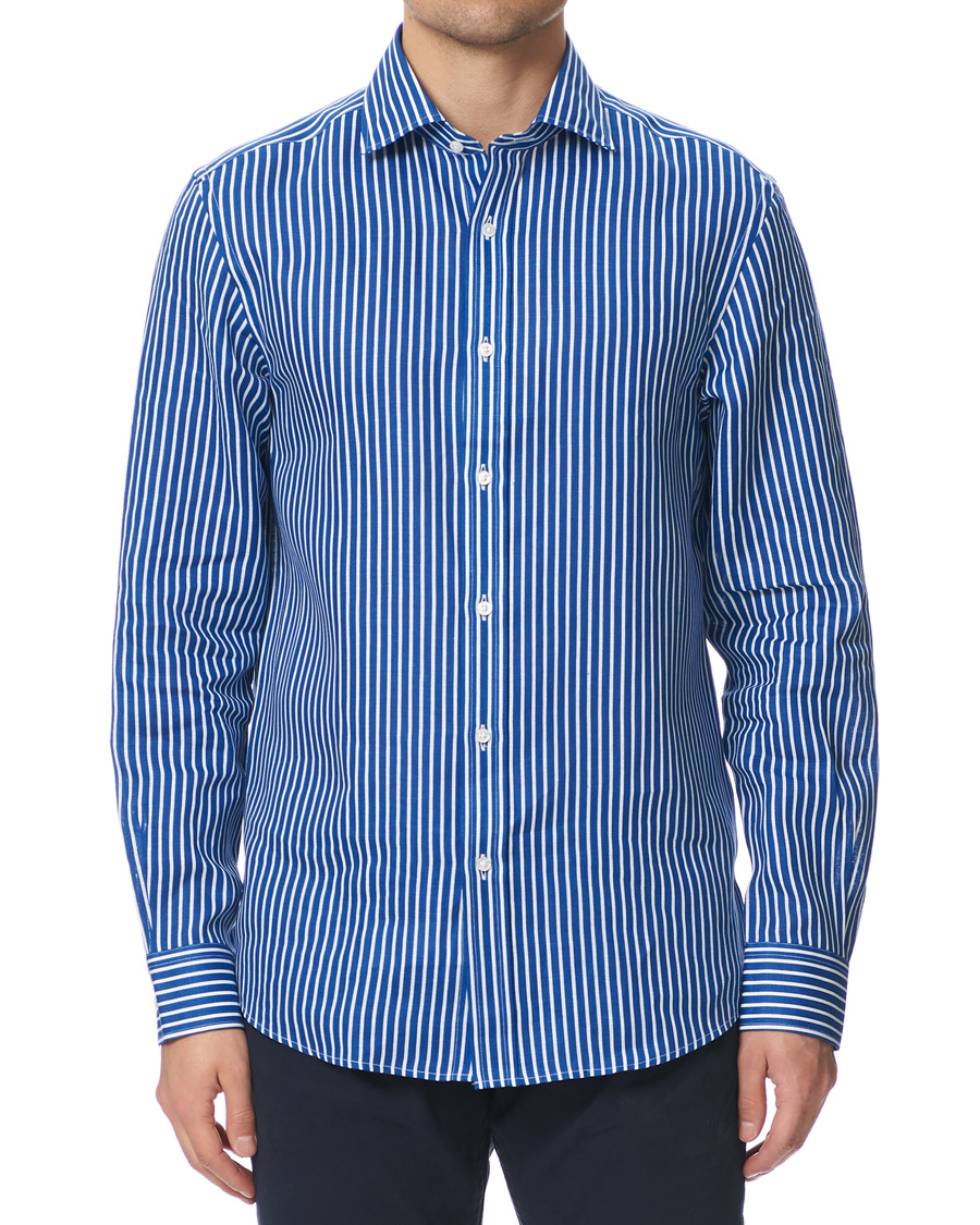 Mies | Kauluspaidat | Ralph Lauren Purple Label | Bengal Stripe Linen Shirt Blue/White