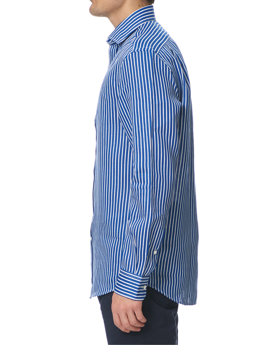 Mies | Kauluspaidat | Ralph Lauren Purple Label | Bengal Stripe Linen Shirt Blue/White