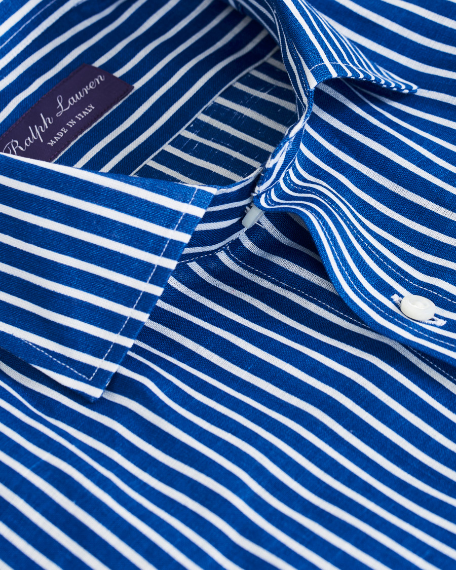 Mies | Kauluspaidat | Ralph Lauren Purple Label | Bengal Stripe Linen Shirt Blue/White