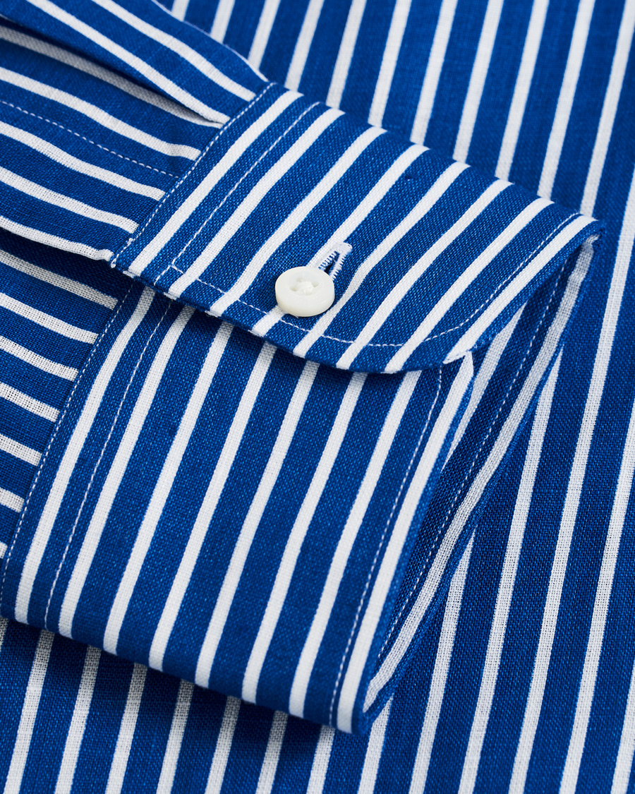 Mies | Kauluspaidat | Ralph Lauren Purple Label | Bengal Stripe Linen Shirt Blue/White