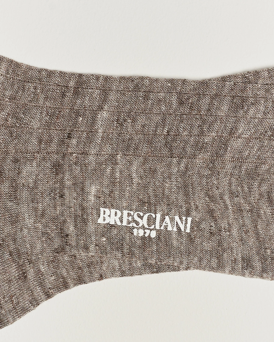 Mies | Alusvaatteet | Bresciani | Linen Ribbed Short Socks Brown Melange
