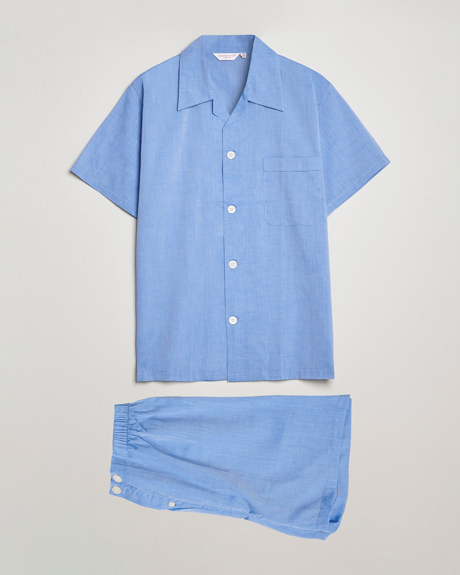 Mies | Yöpuvut ja kylpytakit | Derek Rose | Shortie Cotton Pyjama Set Blue