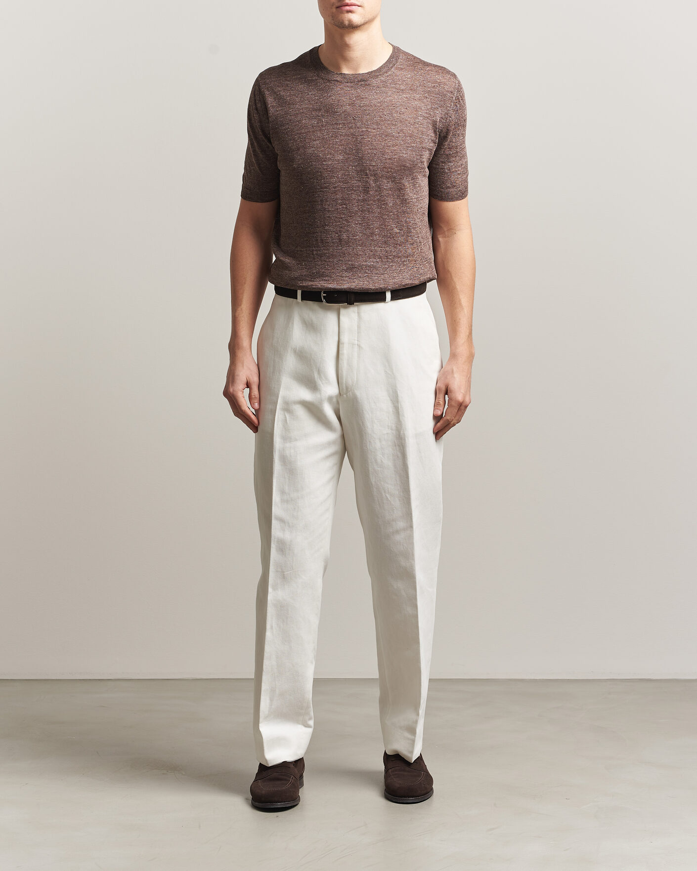 Mies | T-paidat | Gran Sasso | Crew Neck Linen Tee Light Brown