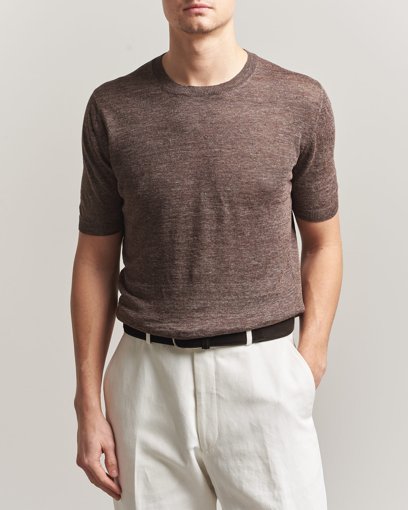 Mies | T-paidat | Gran Sasso | Crew Neck Linen Tee Light Brown