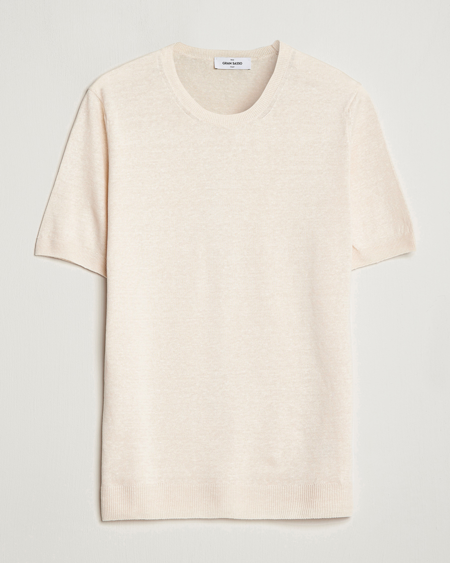 Mies | T-paidat | Gran Sasso | Cotton/Linen Knitted Tee Cream