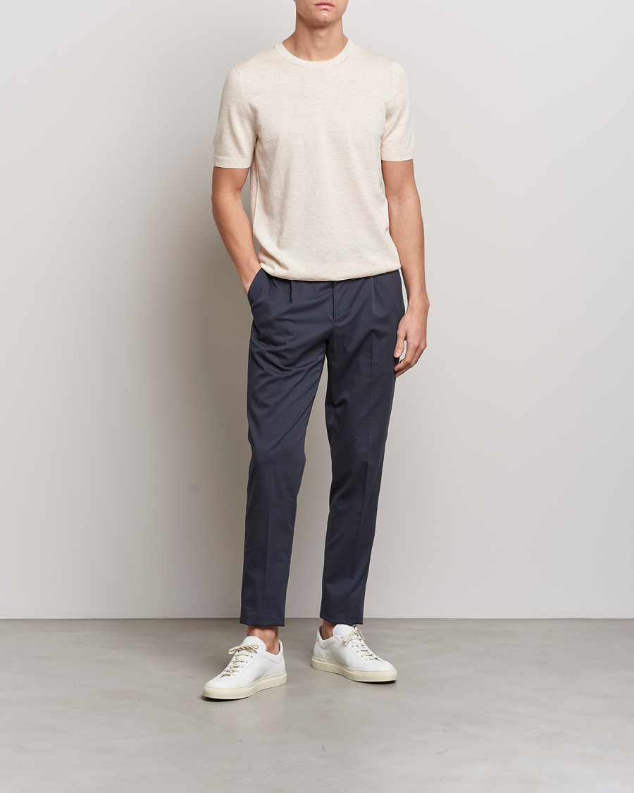 Mies | T-paidat | Gran Sasso | Cotton/Linen Knitted Tee Cream