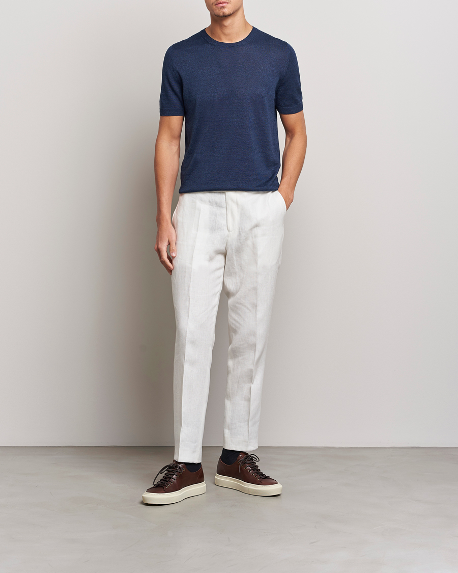 Mies | T-paidat | Gran Sasso | Cotton/Linen Knitted Tee Navy