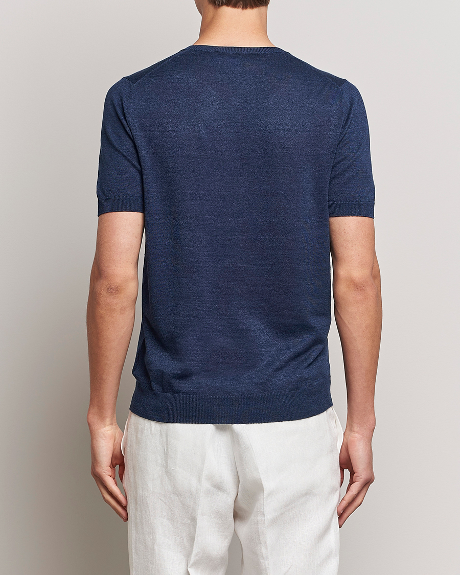 Mies | T-paidat | Gran Sasso | Cotton/Linen Knitted Tee Navy