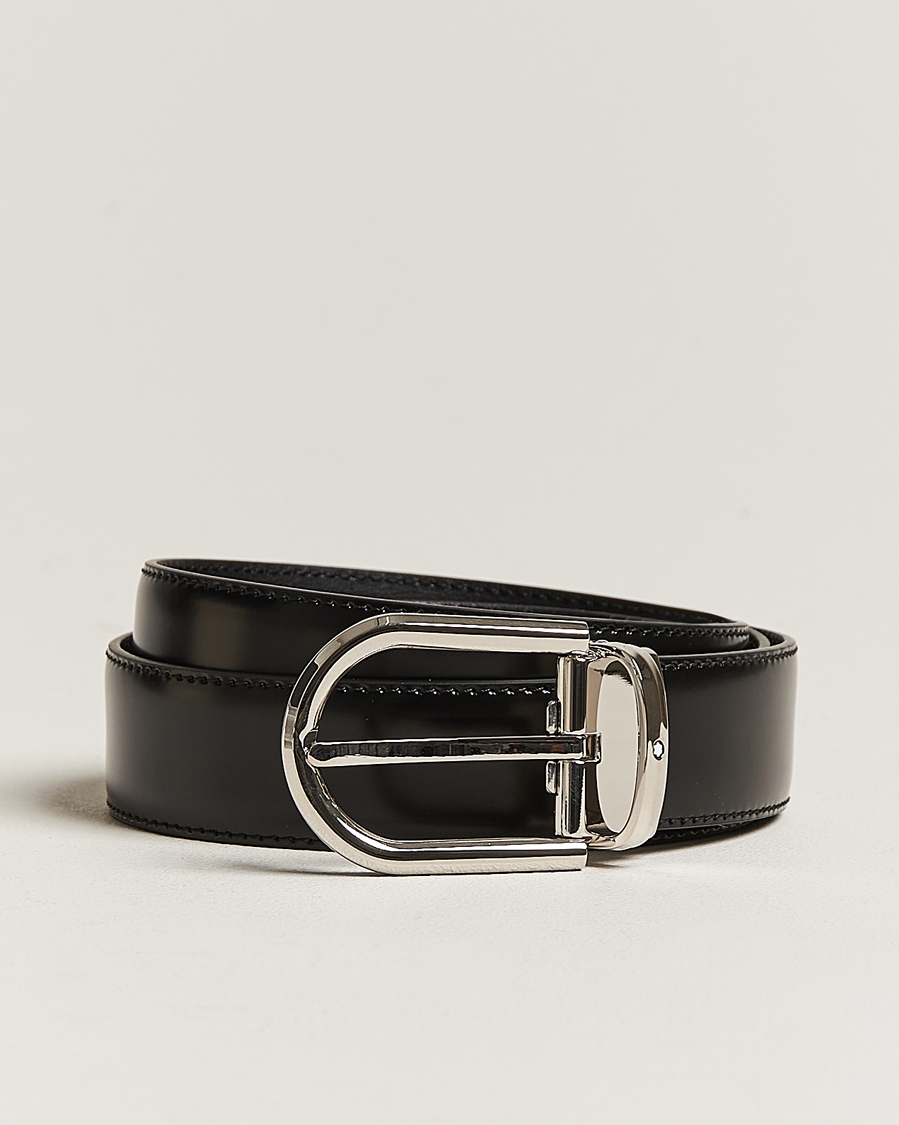 Mies | Montblanc Horseshoe Coated Buckle 30mm Leather Belt Black | Montblanc | Horseshoe Coated Buckle 30mm Leather Belt Black