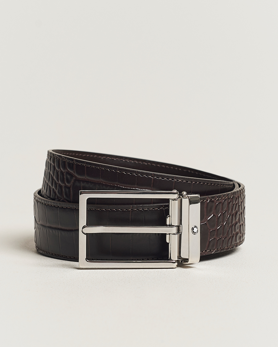 Mies | Montblanc Square Buckle Alligator Printed 35mm Leather Belt Brown | Montblanc | Square Buckle Alligator Printed 35mm Leather Belt Brown