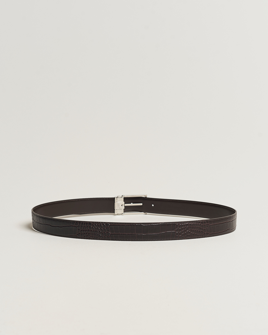 Mies |  | Montblanc | Square Buckle Alligator Printed 35mm Leather Belt Brown