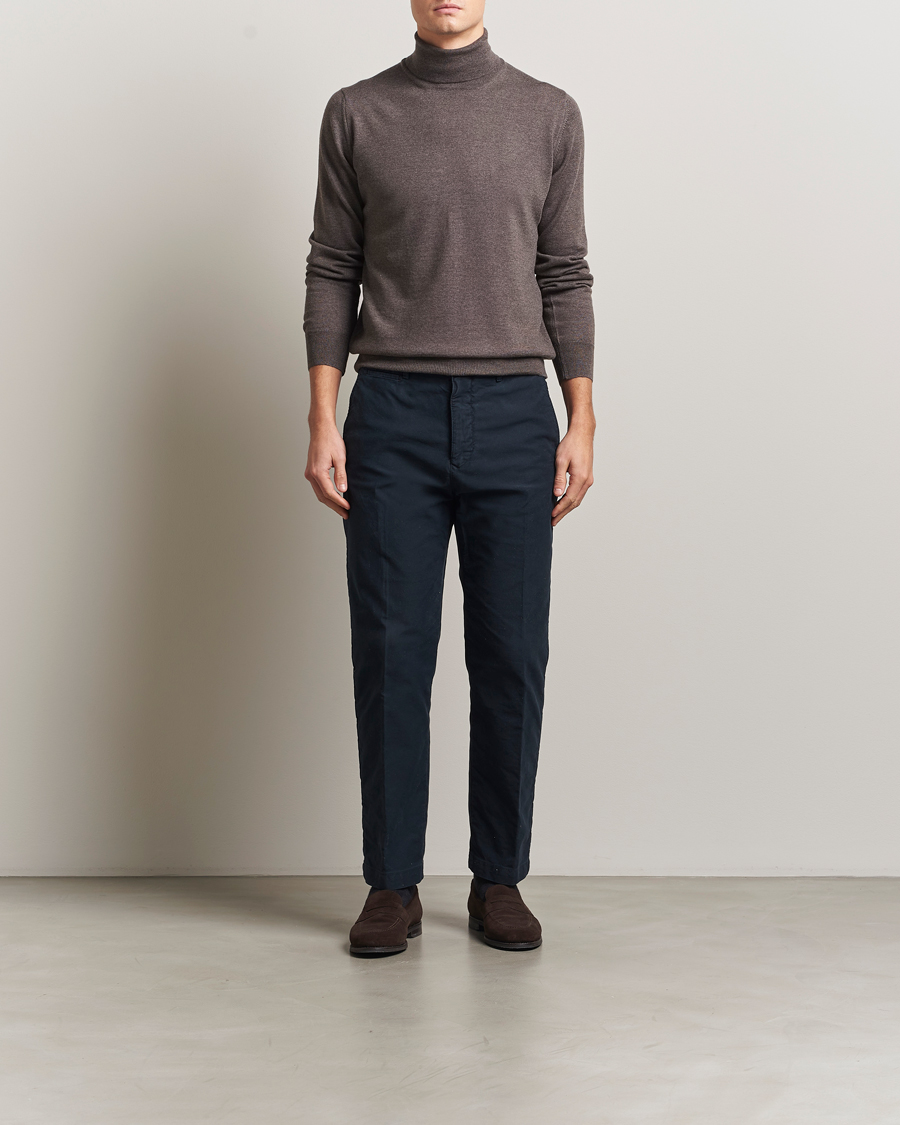 Mies | Puserot | Gran Sasso | Merino Fashion Fit Rollneck Brown Melange