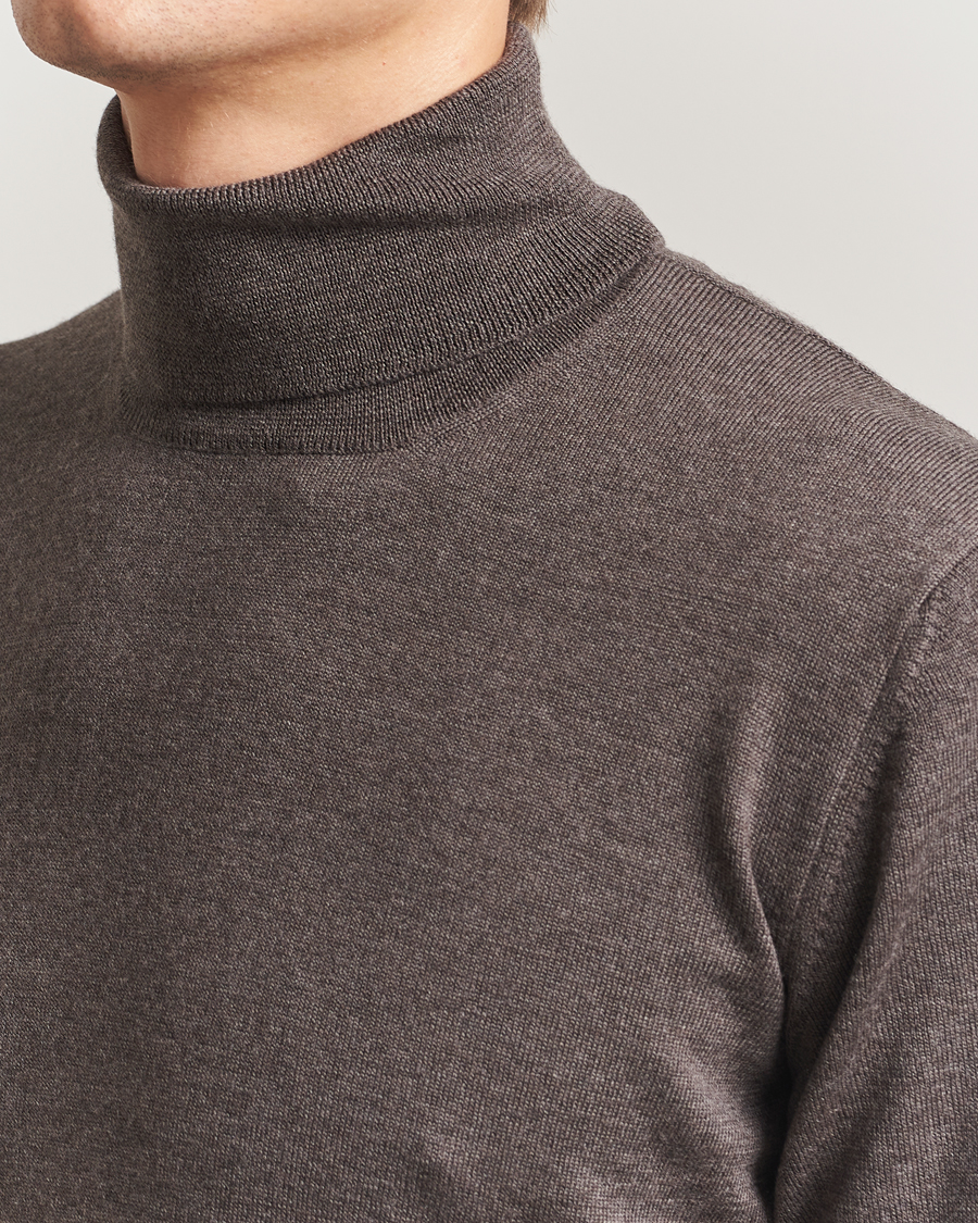 Mies | Puserot | Gran Sasso | Merino Fashion Fit Rollneck Brown Melange