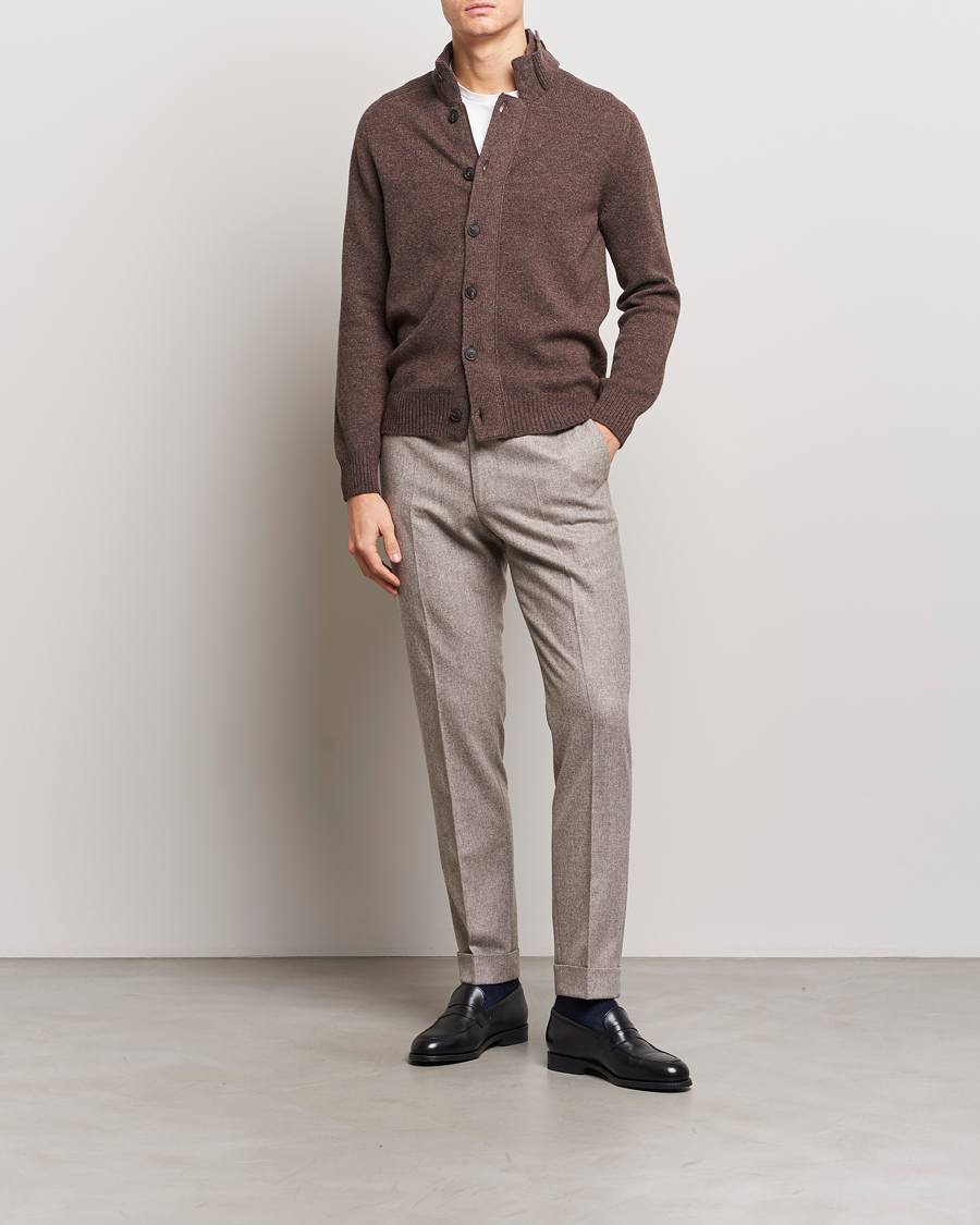 Mies | Puserot | Gran Sasso | Heavy Wool Cardigan Brown Melange