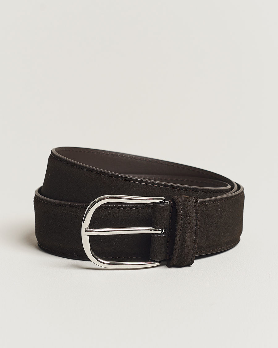 Mies | Vyöt | Anderson's | Suede 3,5 cm Belt Dark Brown