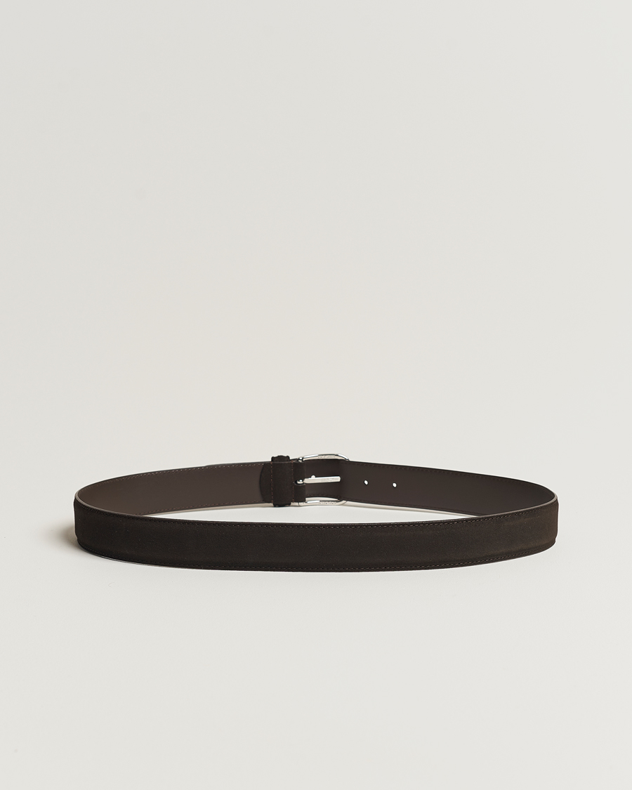 Mies | Italian Department | Anderson's | Suede 3,5 cm Belt Dark Brown