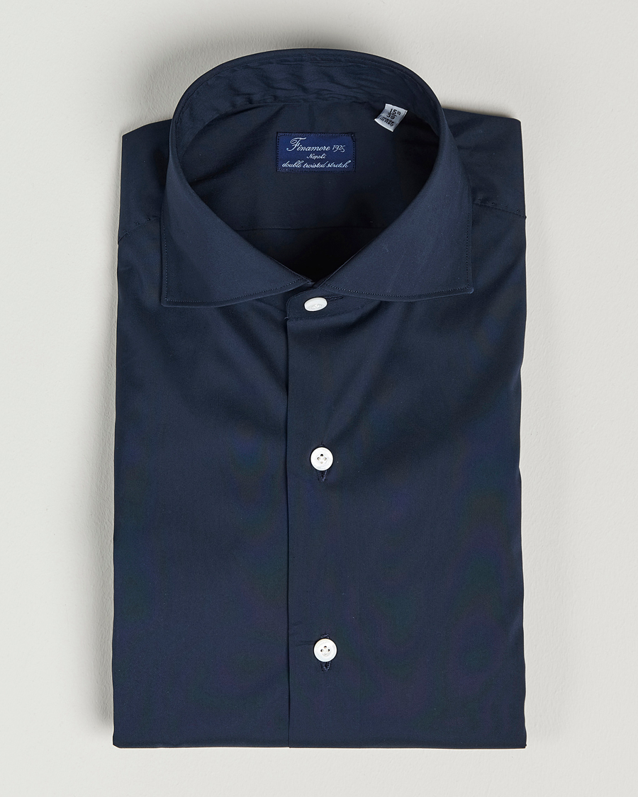 Mies | Kauluspaidat | Finamore Napoli | Milano Slim Fit Stretch Shirt Navy