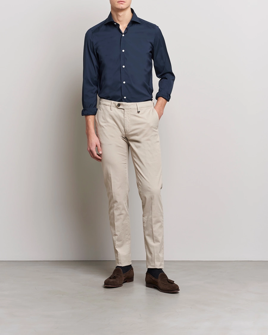 Mies | Formal Wear | Finamore Napoli | Milano Slim Fit Stretch Shirt Navy