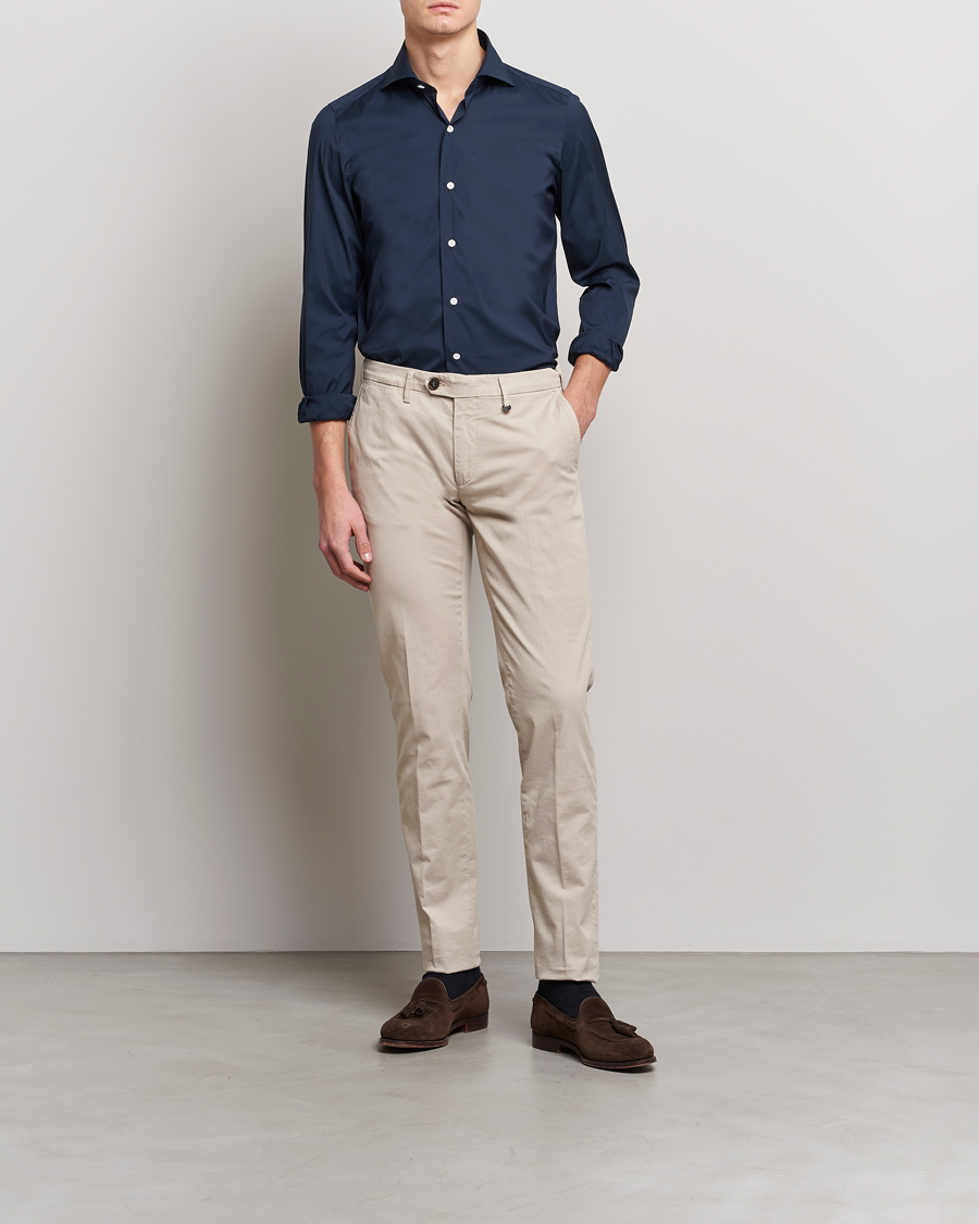 Mies | Kauluspaidat | Finamore Napoli | Milano Slim Fit Stretch Shirt Navy