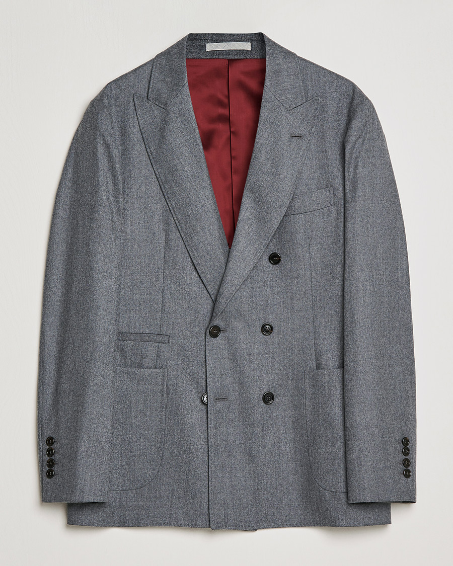 Mies | Pikkutakit | Brunello Cucinelli | Double Breasted Flannel Blazer Grey Melange