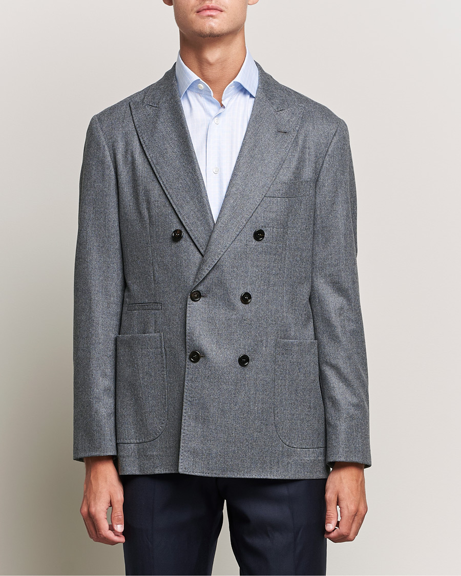Mies | Pikkutakit | Brunello Cucinelli | Double Breasted Flannel Blazer Grey Melange