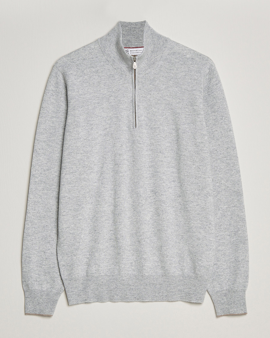 Mies | Puserot | Brunello Cucinelli | 2 Ply Cashmere Half Zip Light Grey