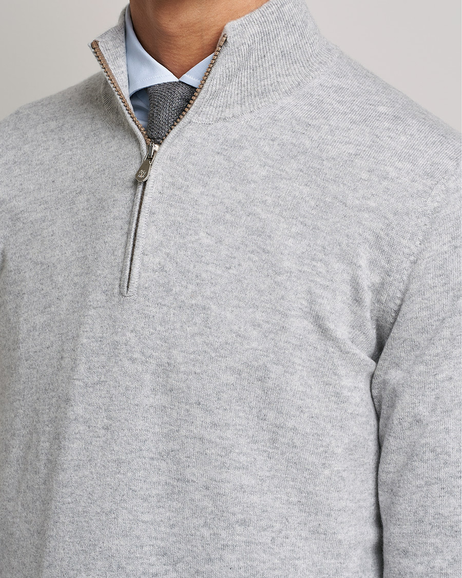 Mies | Puserot | Brunello Cucinelli | 2 Ply Cashmere Half Zip Light Grey