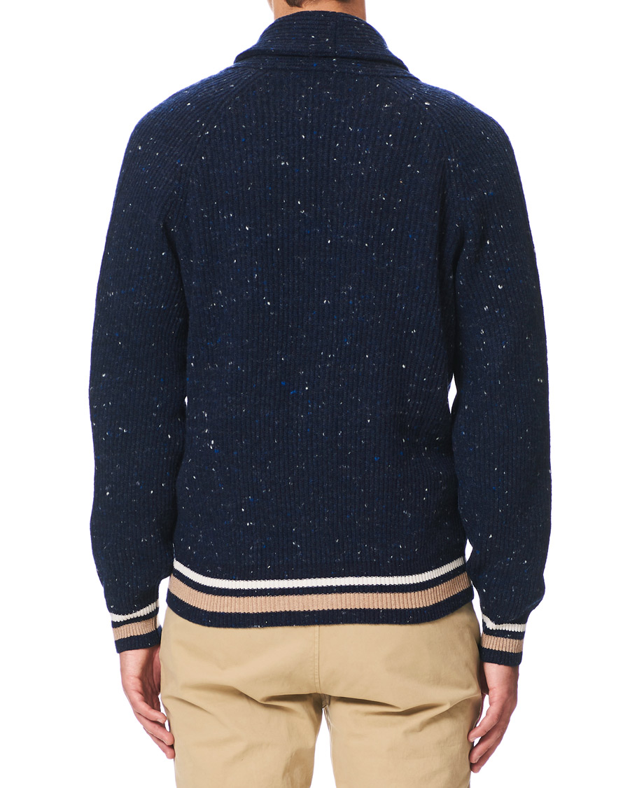 Mies | Puserot | Brunello Cucinelli | Cashmere Blend Shawl Collar Cardigan Dark Blue