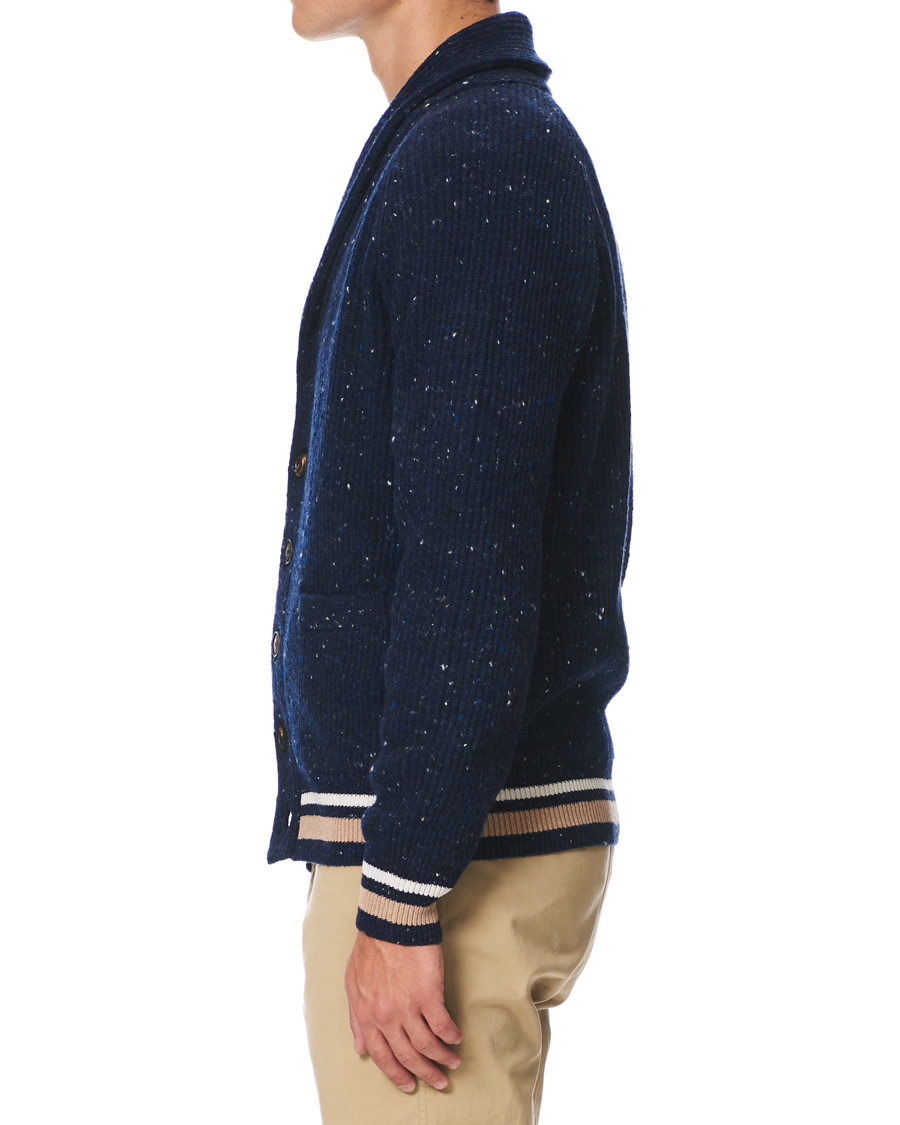 Mies | Puserot | Brunello Cucinelli | Cashmere Blend Shawl Collar Cardigan Dark Blue