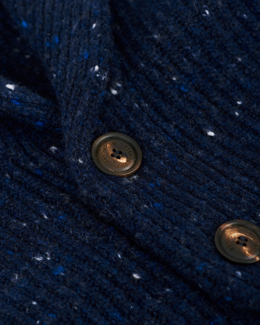 Mies | Puserot | Brunello Cucinelli | Cashmere Blend Shawl Collar Cardigan Dark Blue
