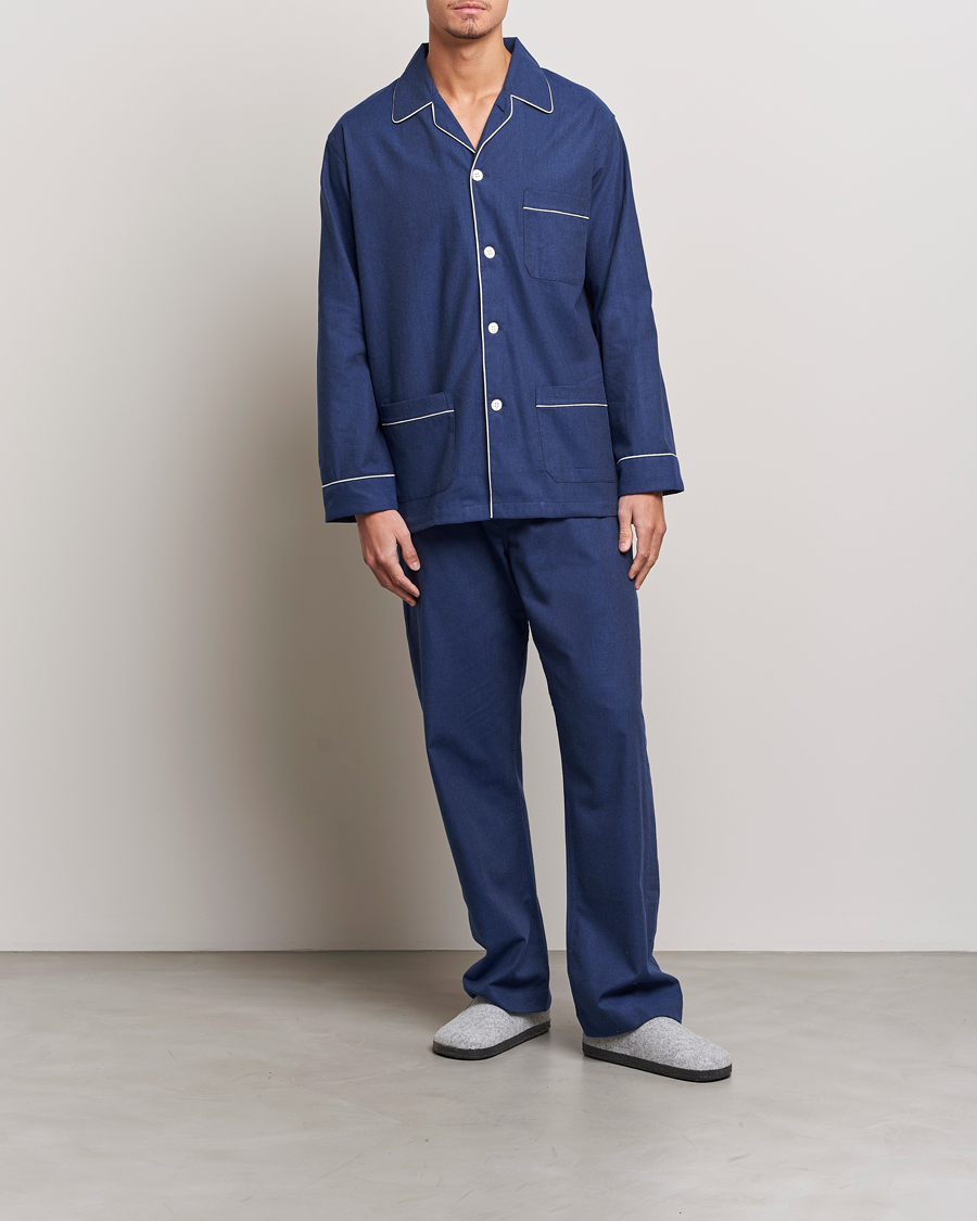 Mies |  | Derek Rose | Brushed Cotton Flanell Pyjama Set Navy