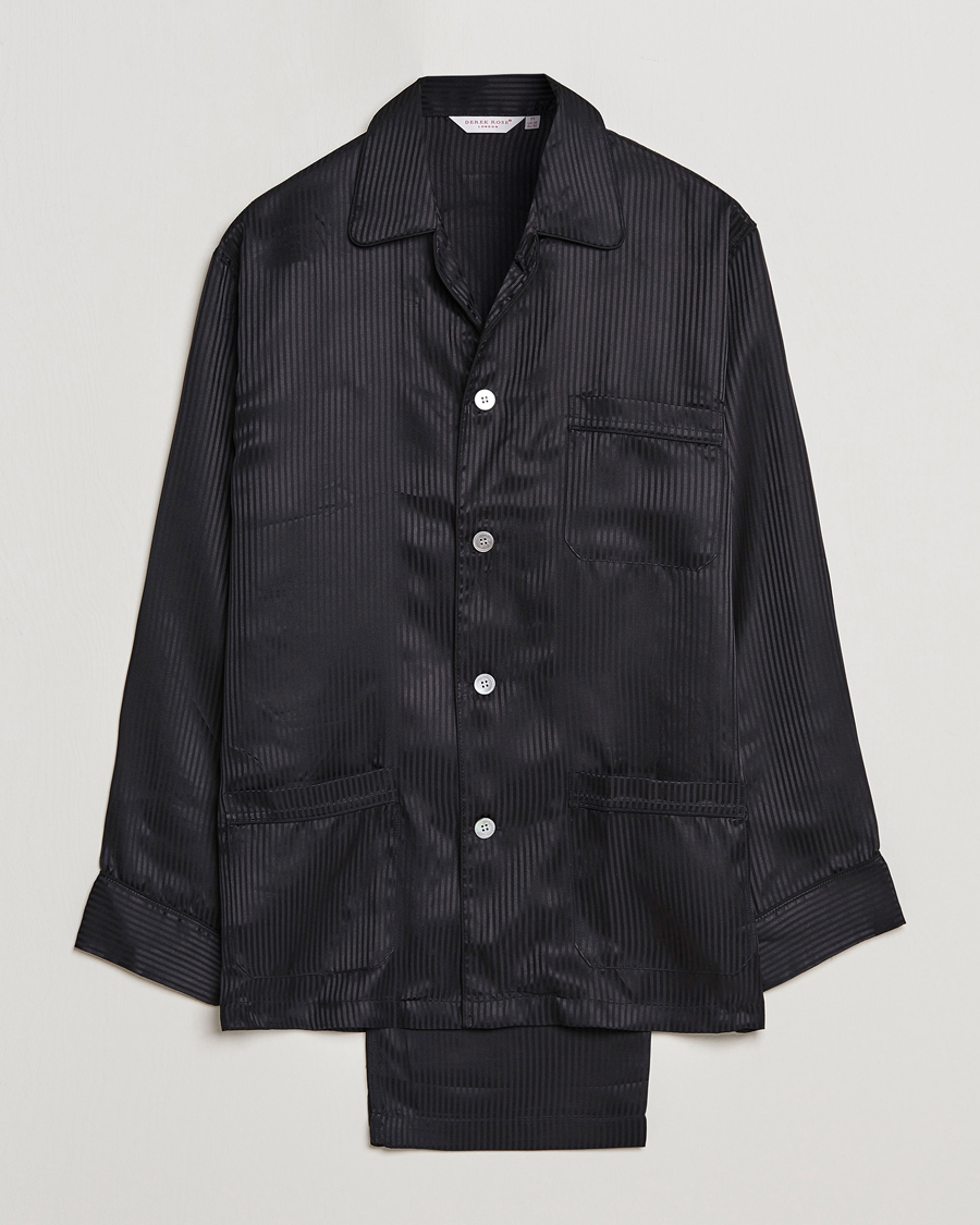 Mies | Yöpuvut ja kylpytakit | Derek Rose | Striped Silk Pyjama Set Black