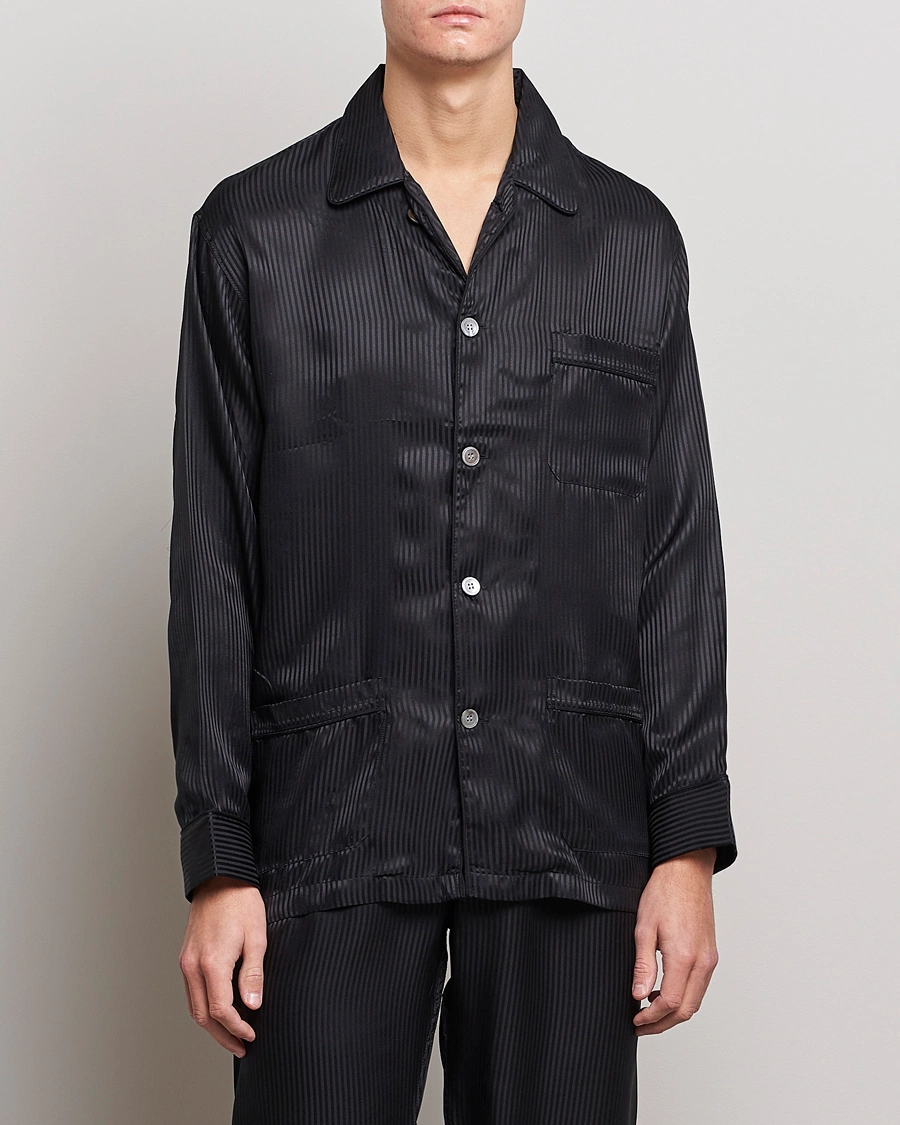 Mies | Tyylitietoiselle | Derek Rose | Striped Silk Pyjama Set Black