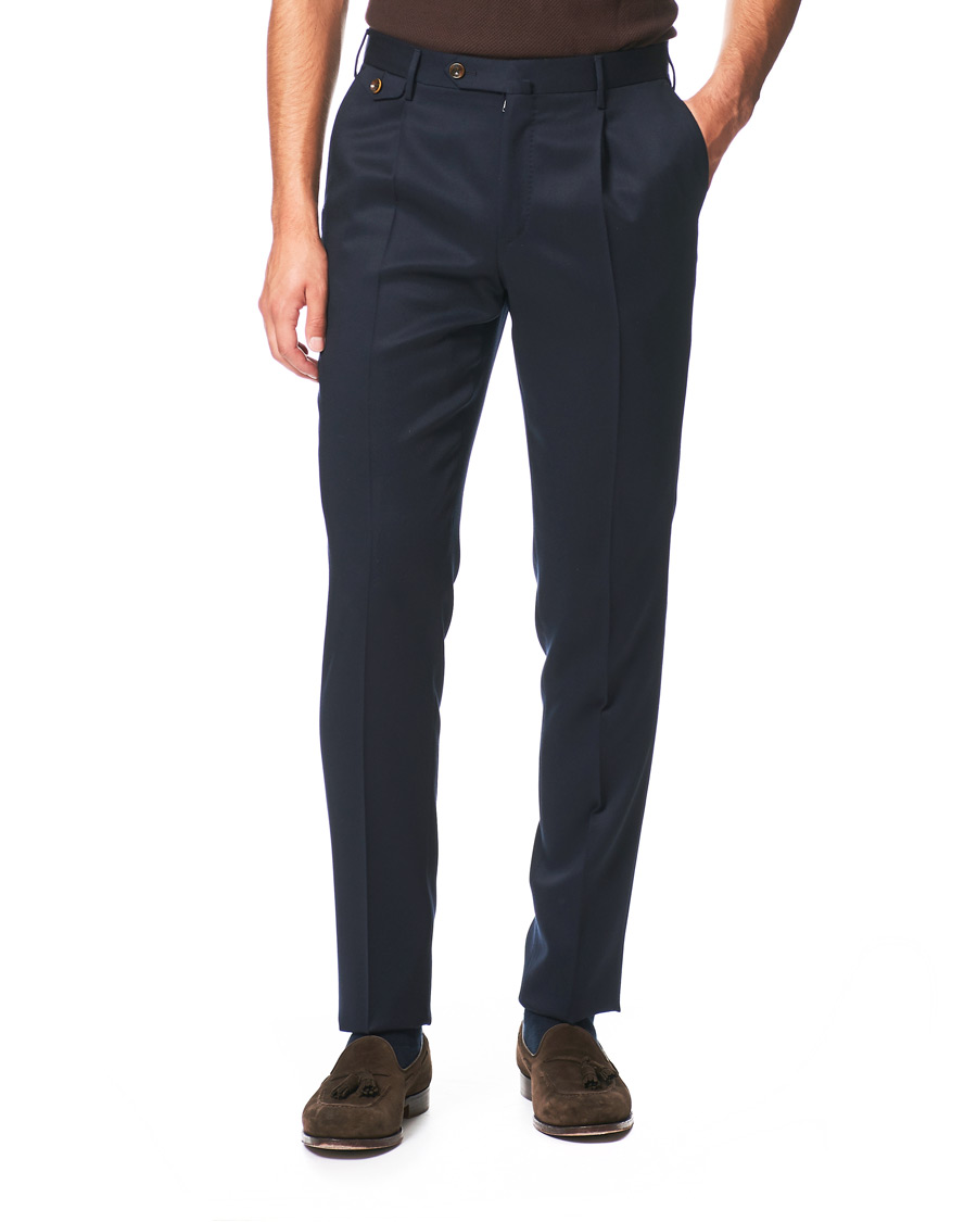 Mies |  | PT01 | Gentleman Fit Pleated Wool Trousers Navy Blue