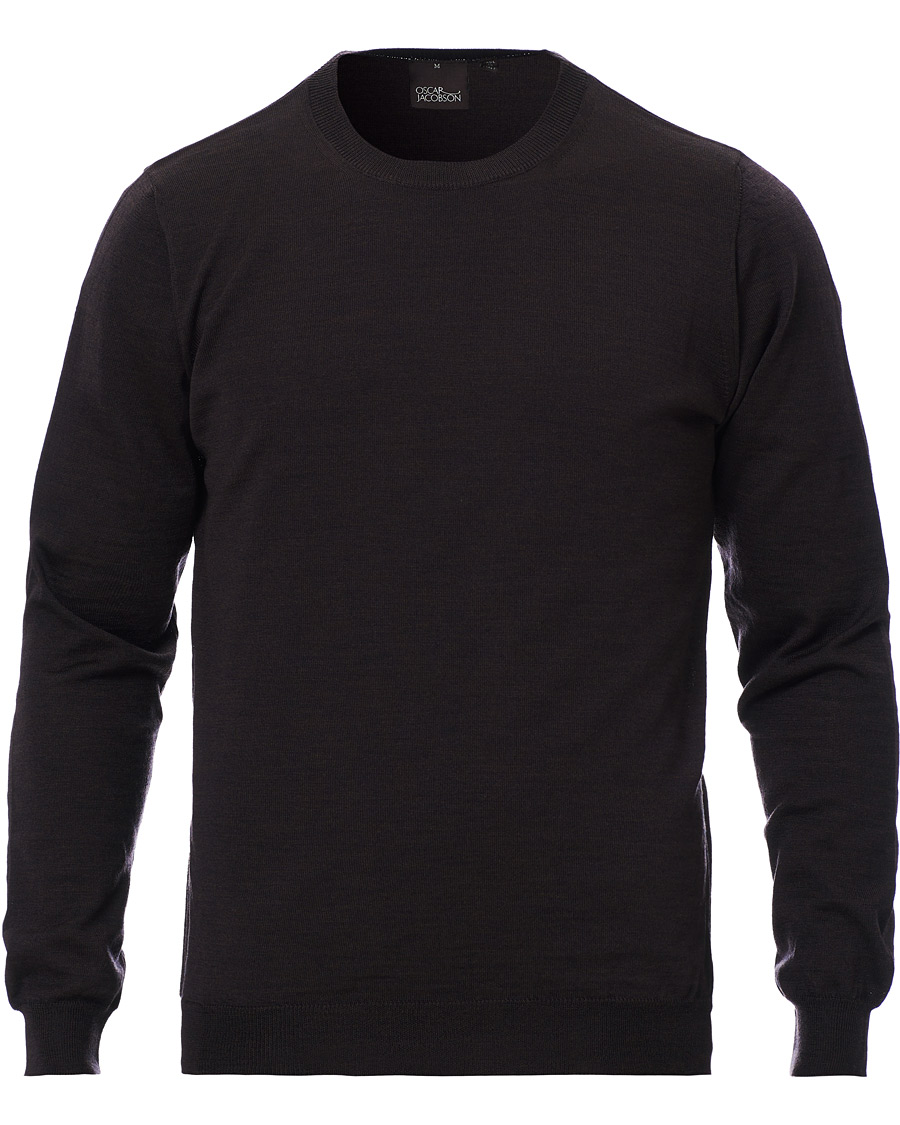 Mies | Puserot | Oscar Jacobson | Custer Extra Fine Merino Crew Neck Brown