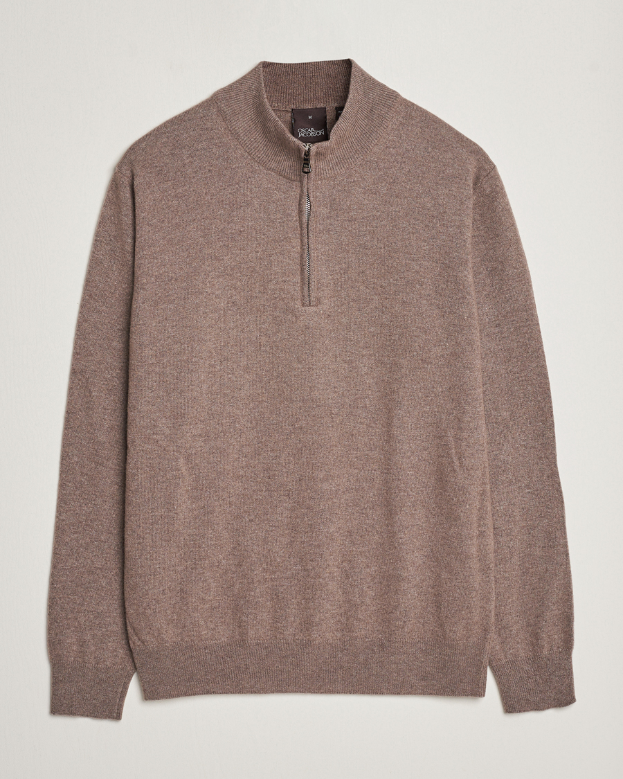 Mies | Puserot | Oscar Jacobson | Patton Wool/Cashmere Half Zip Light Brown