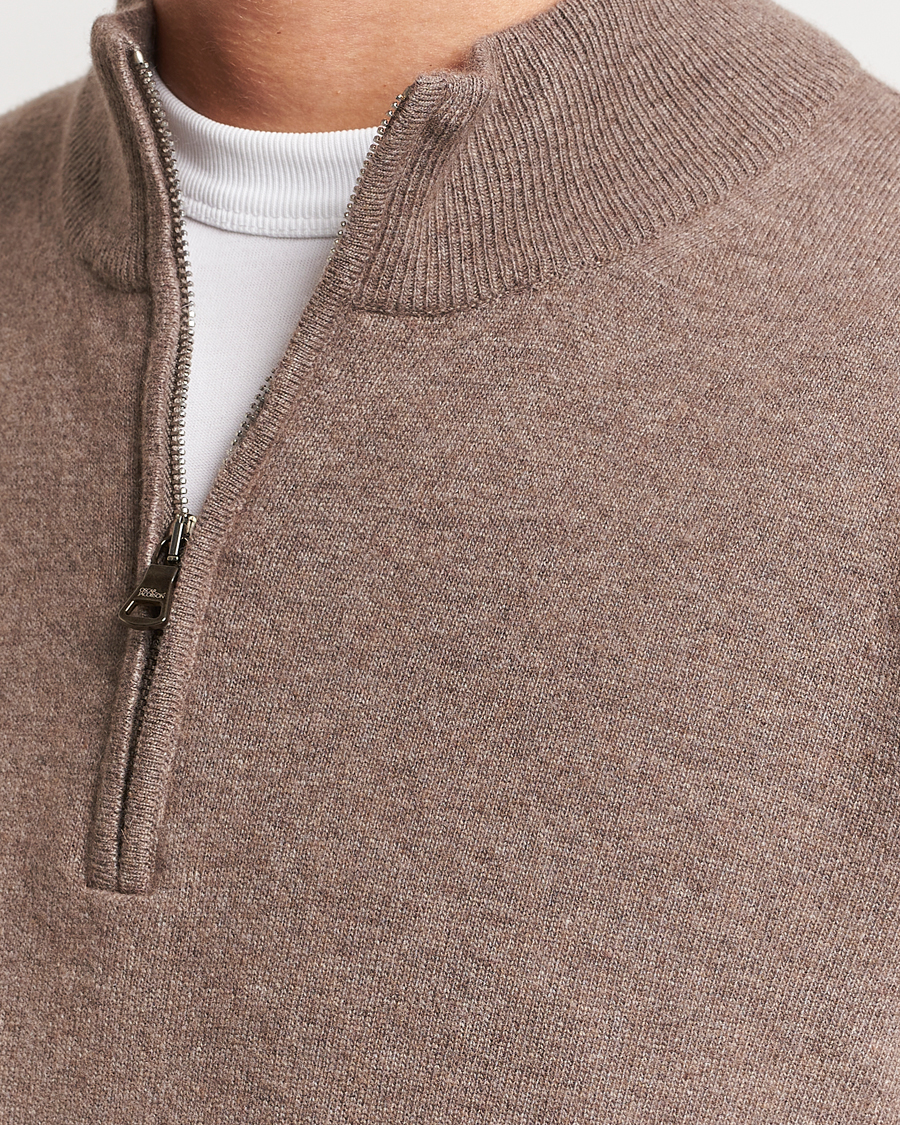Mies | Puserot | Oscar Jacobson | Patton Wool/Cashmere Half Zip Light Brown