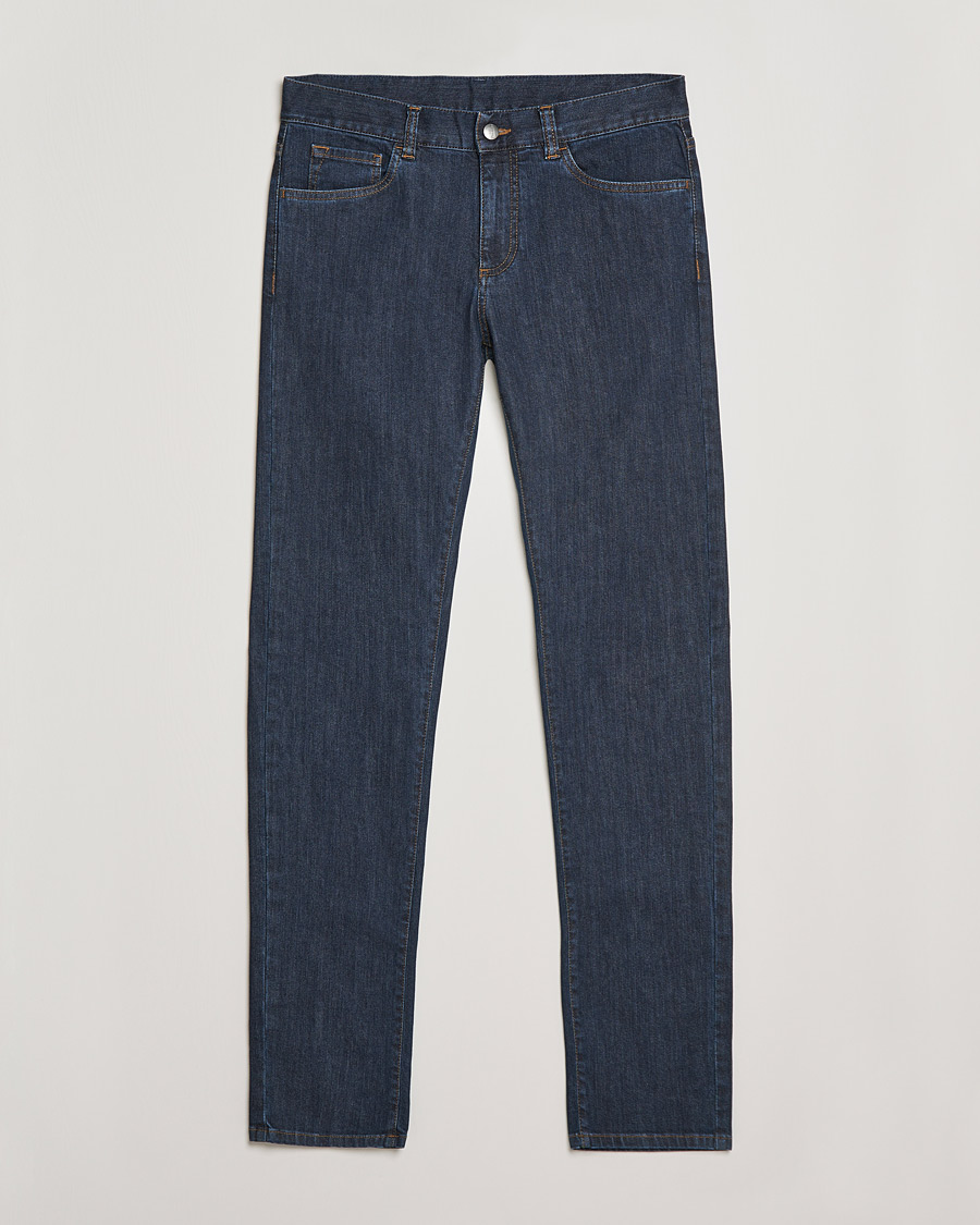 Mies | Farkut | Canali | Slim Fit Stretch Jeans Dark Blue Wash
