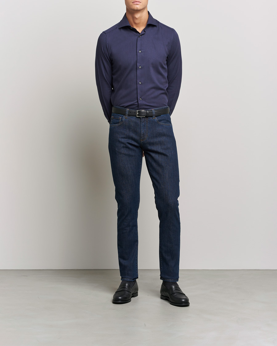 Mies | Farkut | Canali | Slim Fit Stretch Jeans Dark Blue Wash