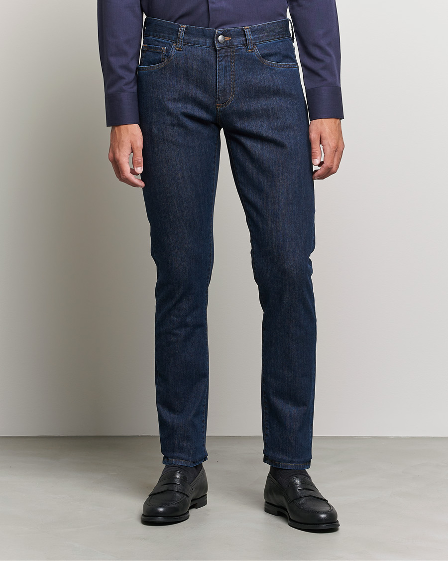 Mies | Siniset farkut | Canali | Slim Fit Stretch Jeans Dark Blue Wash