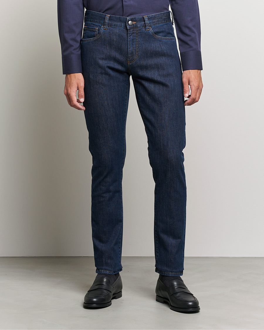 Mies | Farkut | Canali | Slim Fit Stretch Jeans Dark Blue Wash