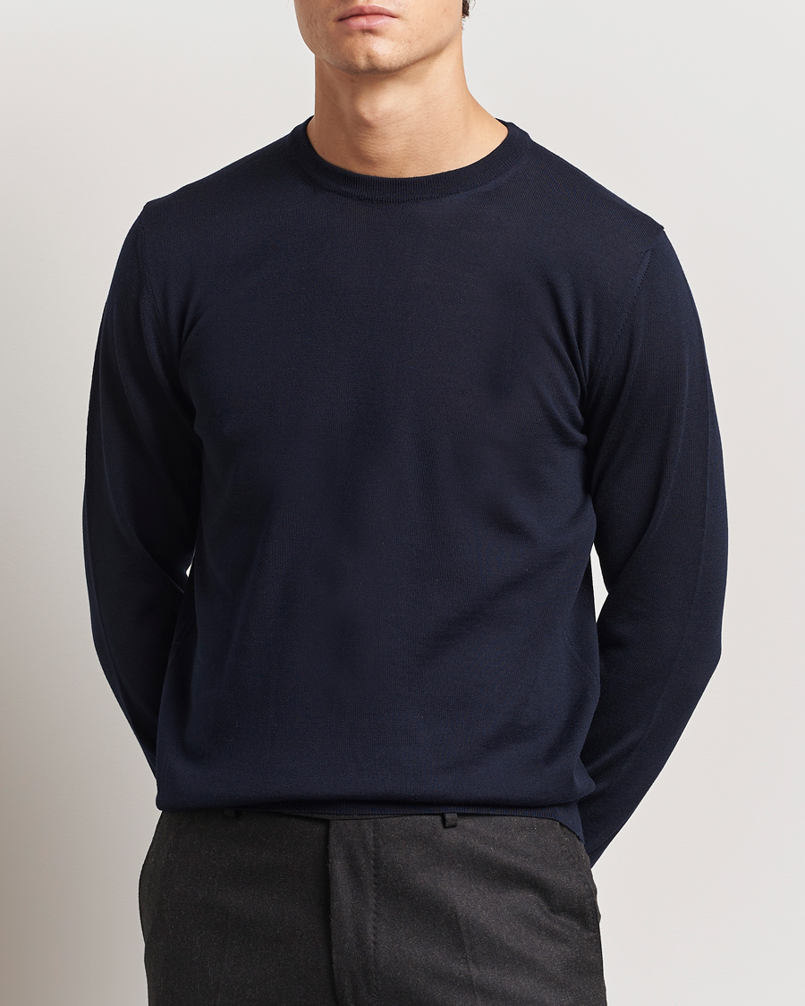 Mies | Puserot | Canali | Merino Wool Crew Neck Navy