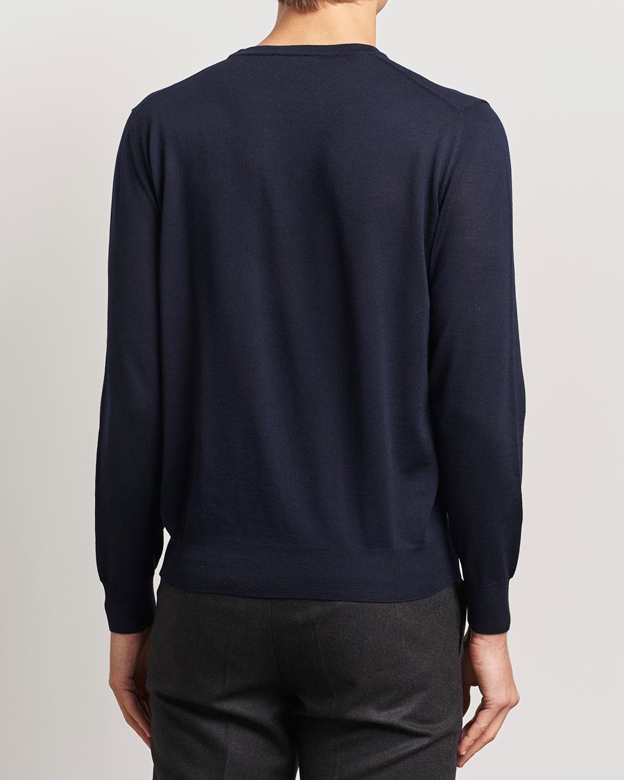 Mies | Puserot | Canali | Merino Wool Crew Neck Navy