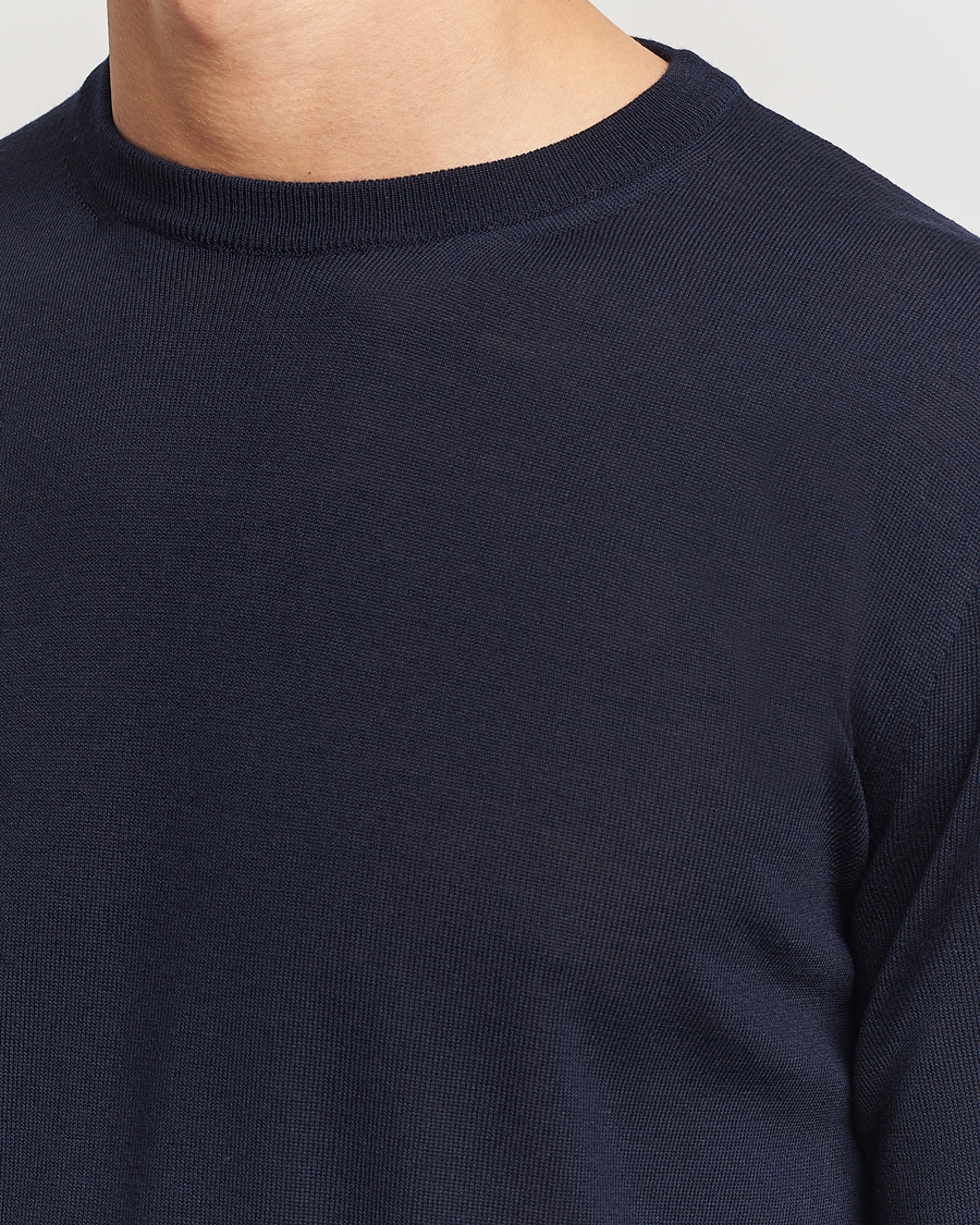 Mies | Puserot | Canali | Merino Wool Crew Neck Navy
