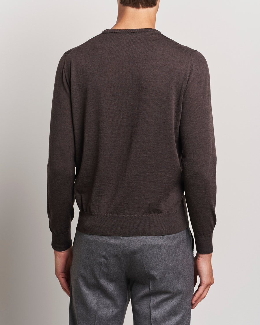 Mies | Puserot | Canali | Merino Wool Crew Neck Brown