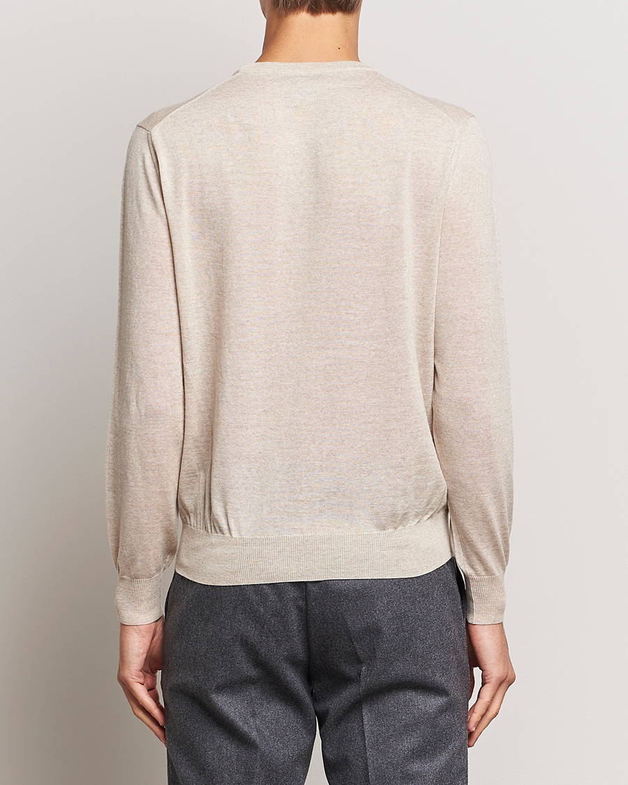 Mies | Puserot | Canali | Merino Wool Crew Neck Light Beige