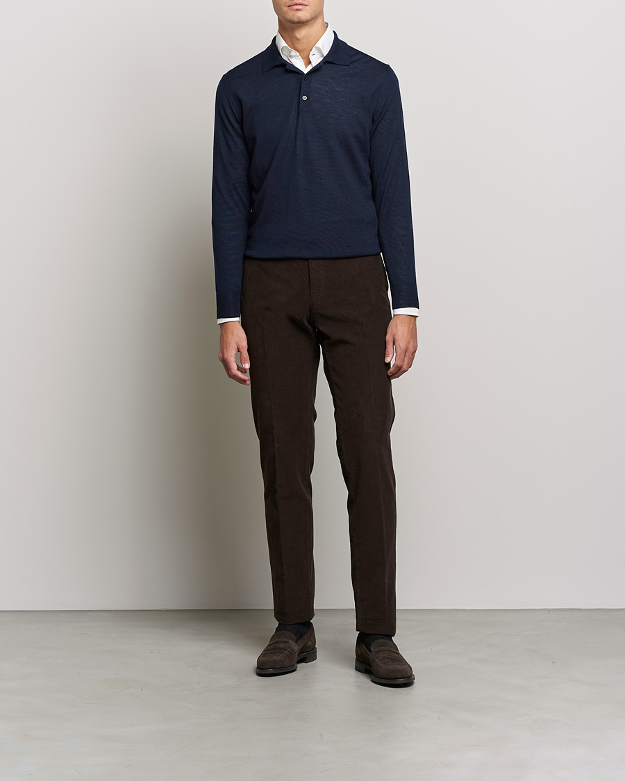 Mies | Puserot | Canali | Merino Wool Knitted Polo Navy